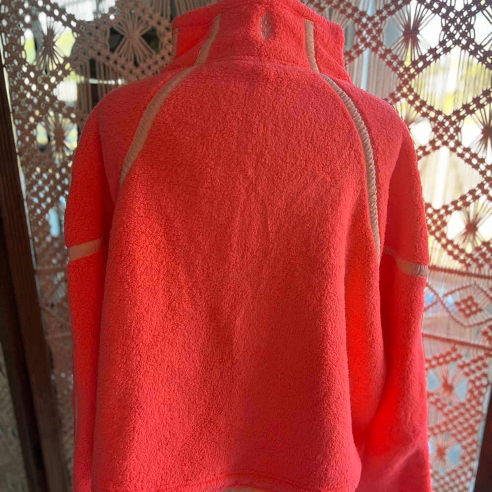 Free People Mountain High Neon Coral Fleece Quarter Zip Pullover NWOT - Picture 5 of 8